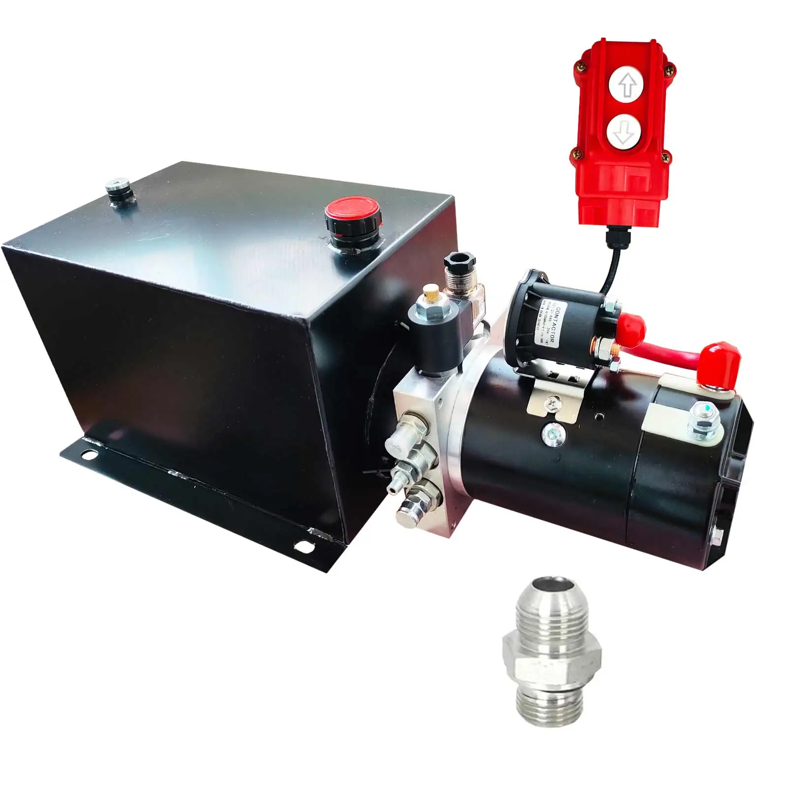 

1.6kW hydraulic power unit with 12liter customizable tank, suitable for lifting, flatbed trucks, elevating, and tipping trailers