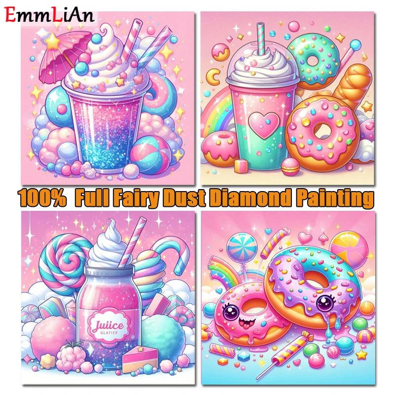 Donut 5D Fairy Dust Diamond Painting Kit Ice Cream Diamond Mosaic Food Dessert Crystal Embroidery DIY Rhinestone Home Decor Gift