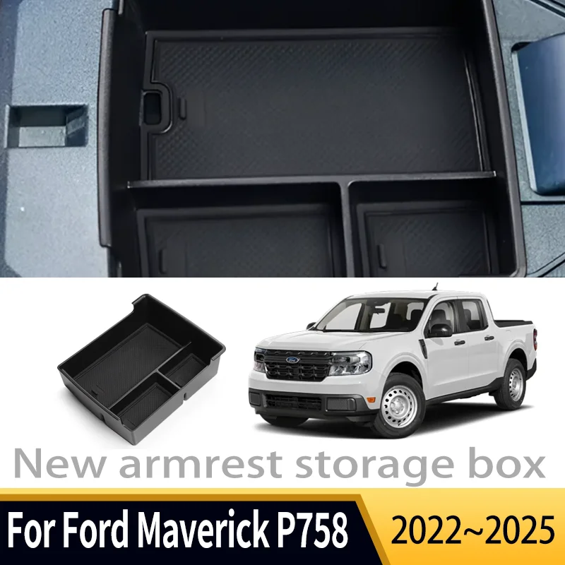 

Автомобильные аксессуары для Ford Maverick P758 2022 ~ 2025, подлокотник центральной консоли, внутренний ящик для хранения, многофункциональное хранилище, автозапчасти