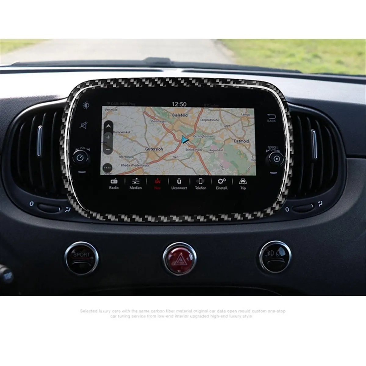 Compatible 5 Inches Car Navigation Panel Bezel Real Hard Carbon Fiber Trim Sticker for 500 595 2010-2015