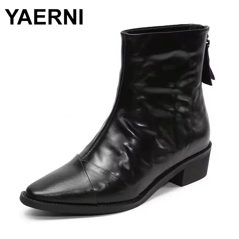 

Дизайнерские ботинки до середины икры из натуральной овчины, женские зимние трендовые теплые ботинки на толстом каблуке с острым носком и молнией