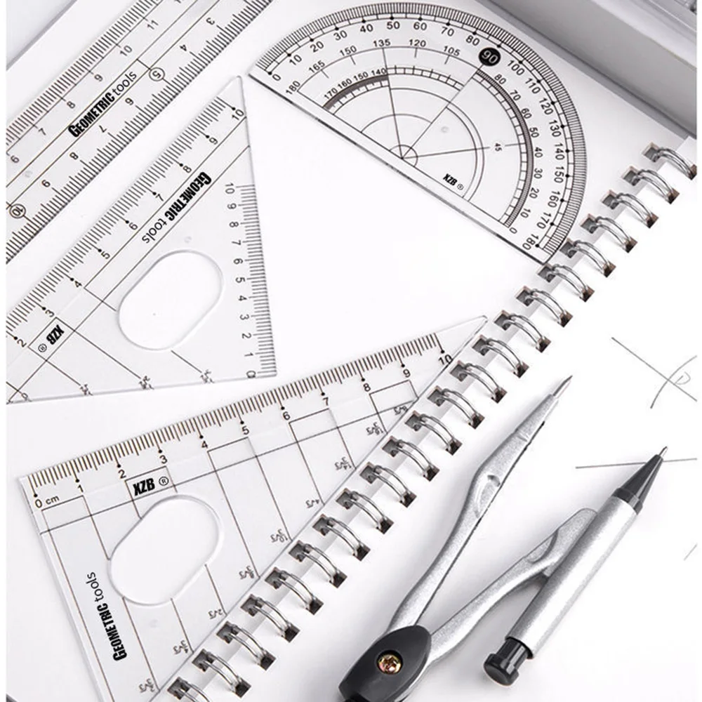 8pcs/Set Ruler Compass Pencil Set Geometry Protractor Maths Student Drawing School Stationery Mathematical For Boy Girl Gifts