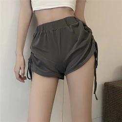 Pantalones de chándal ajustados para estudiantes, pantalones cortos sexys de cintura alta con cordón, pierna ancha, novedad de 2024