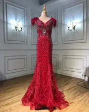 Champagne Mermaid Elegant Evening Dresses Diamond Feathers Sleeveless Formal Luxury Beaded 2025 LA70350