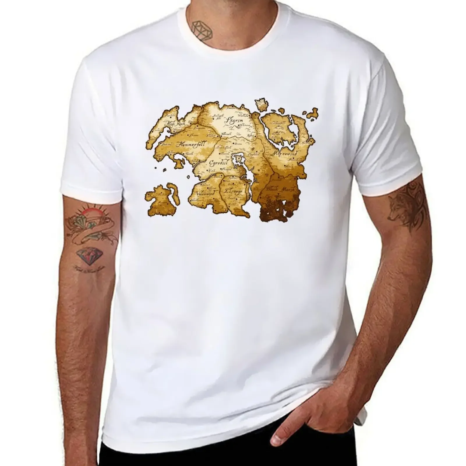 Aged Scrolls Fantasy Map vintage t shirts men Vector Minimalist Ancient RPG DnD Tamriel Elder ESO Online Summerset T-Shirt sale