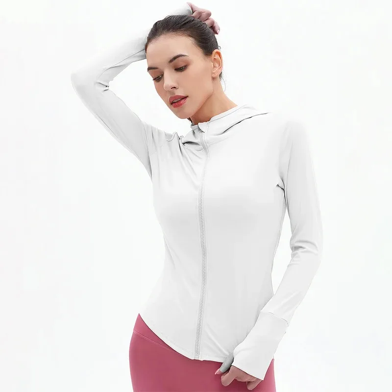 Veste de sport d'été à séchage rapide, nouvelle veste de yoga respirante, fine, à capuche, à manches longues, pour femmes