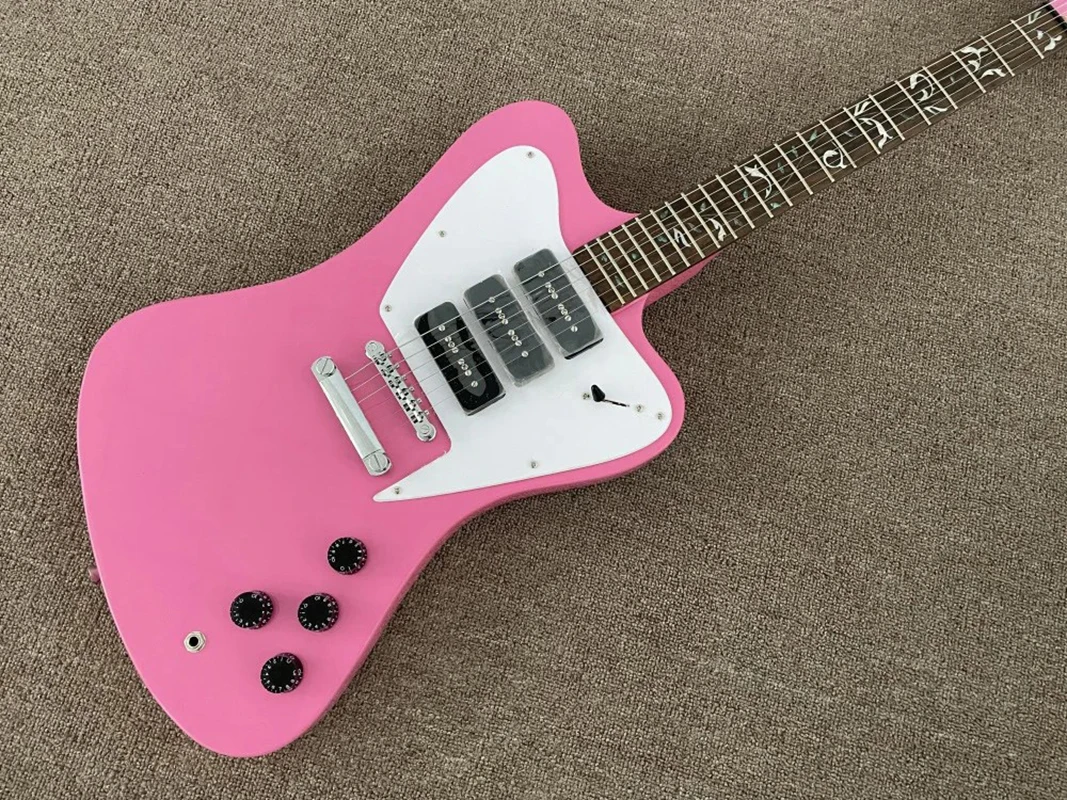 40 inches Guitar Firebird, 6strings, pink color, Well crafted，Rosewood Fingerboard，High Quality, In Stock,