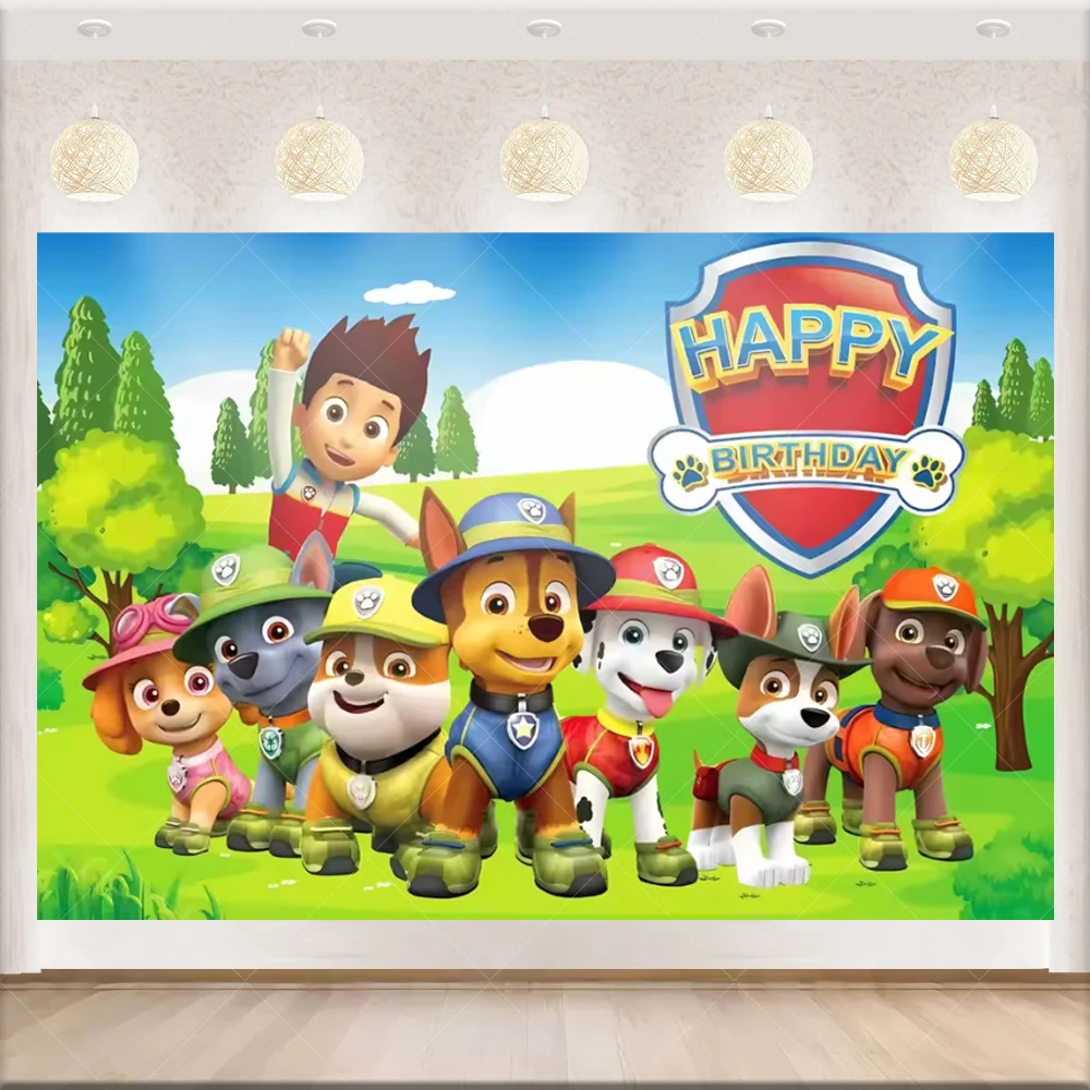 Paw Patrol Hintergrund für Geburtstagsfeier, Dekoration mit Cartoon-Hundeballon, Welpen-Hintergrund für Fotografie, Feier-Requisite, Kindergeschenk – Detail 5