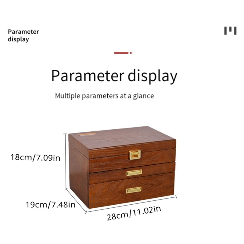 PWS Retro 3 Layers Jewelry Box Jewelry Storage Box With 2 Pull-Out Drawer For Storage Jewelry Rings Necklaces Bracelet