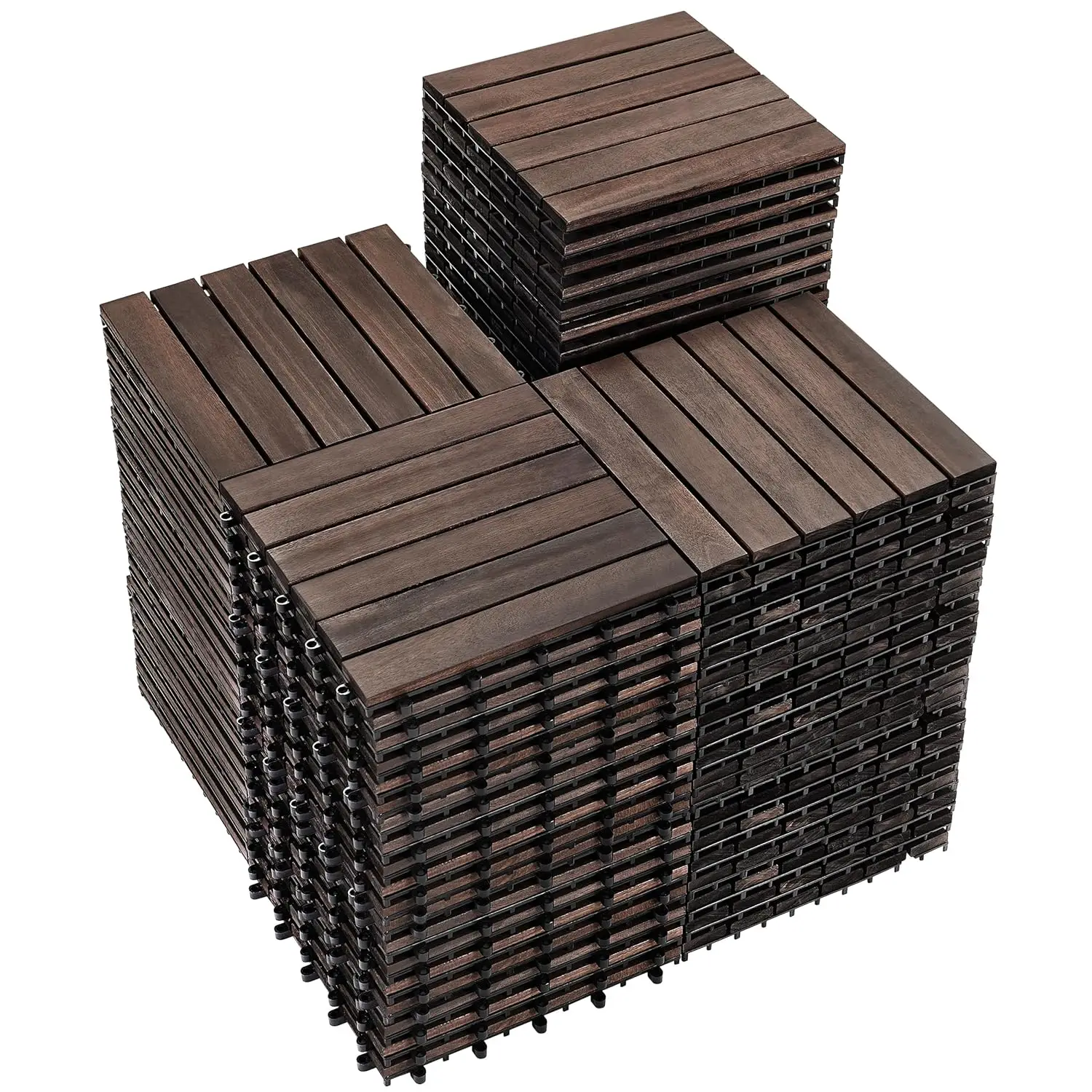 81 PCS Solid Acacia Wood Interlocking Patio Deck Tiles Outdoor Flooring, Customized