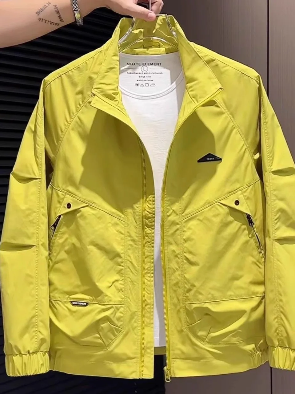 

Faionable Stand Collar Men's Jaet Trendy All-Match Workwear Outerwear Haome Youthful Korean Sle High-End Feeling New...