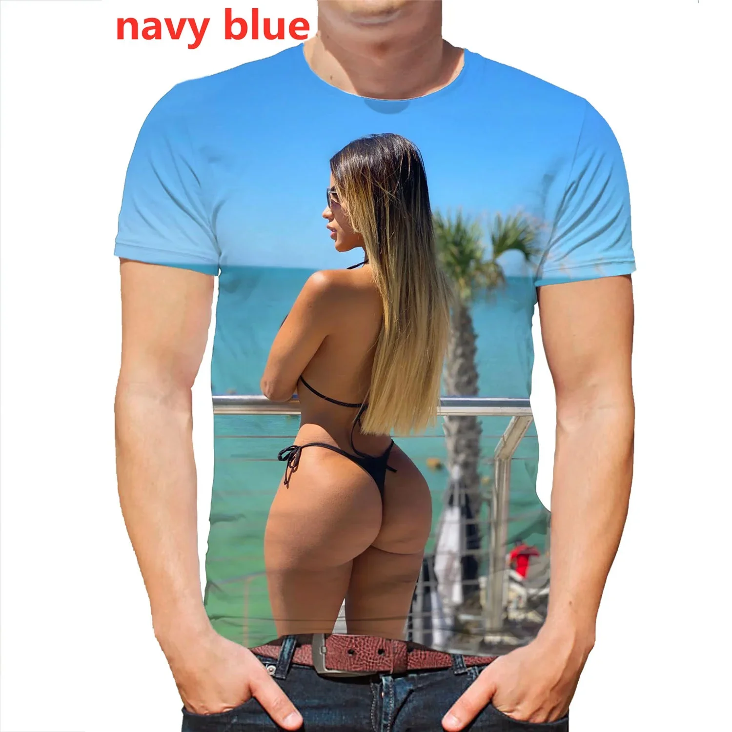 Best-selling Summer Beach Bikini Model 3D Printed T-shirt Fun Creative Passion Men\'s and Women\'s Casual Loose Crewneck T-shirt