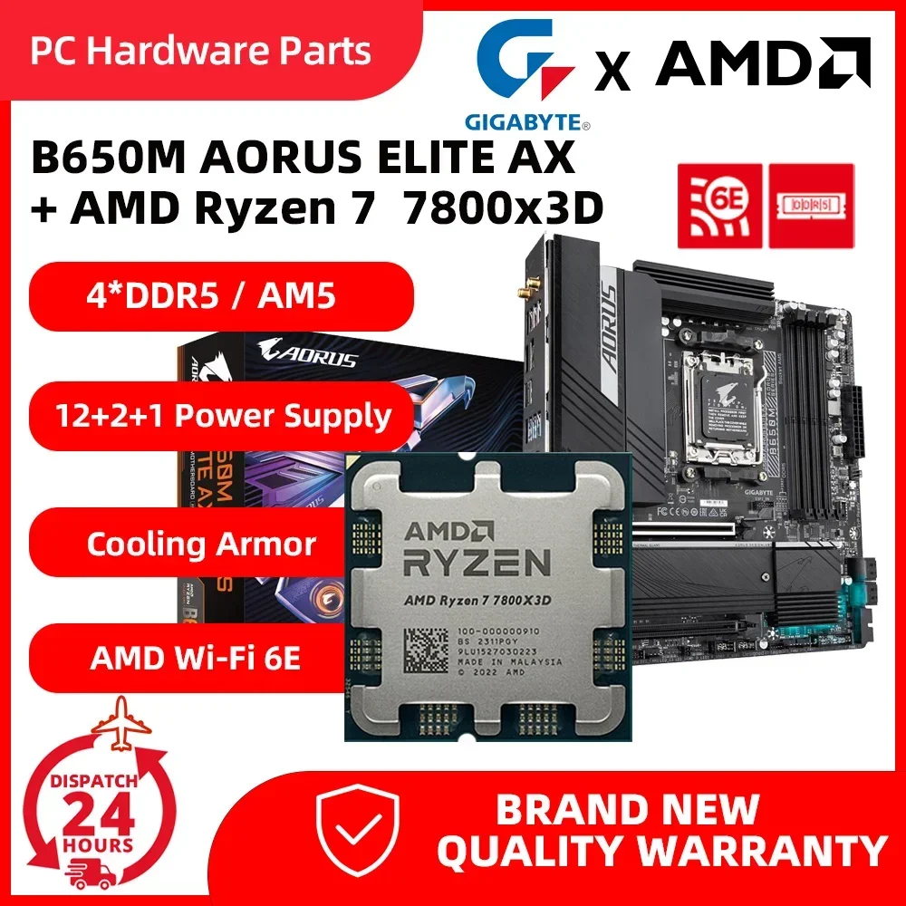 AMD Ryzen 7 7800x3d + GIGABYTE  B650M AORUS ELITE AX   Motherboard Double Channel  MAX-128GB Memory  Wi-Fi B650 Mainboard