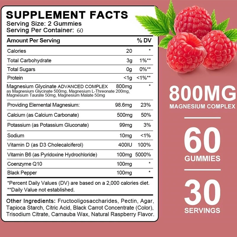 Glycine magnesium gummies calcium potassium supplements contain vitamins D, B6, and CoQ10 for adult calm support and sleep