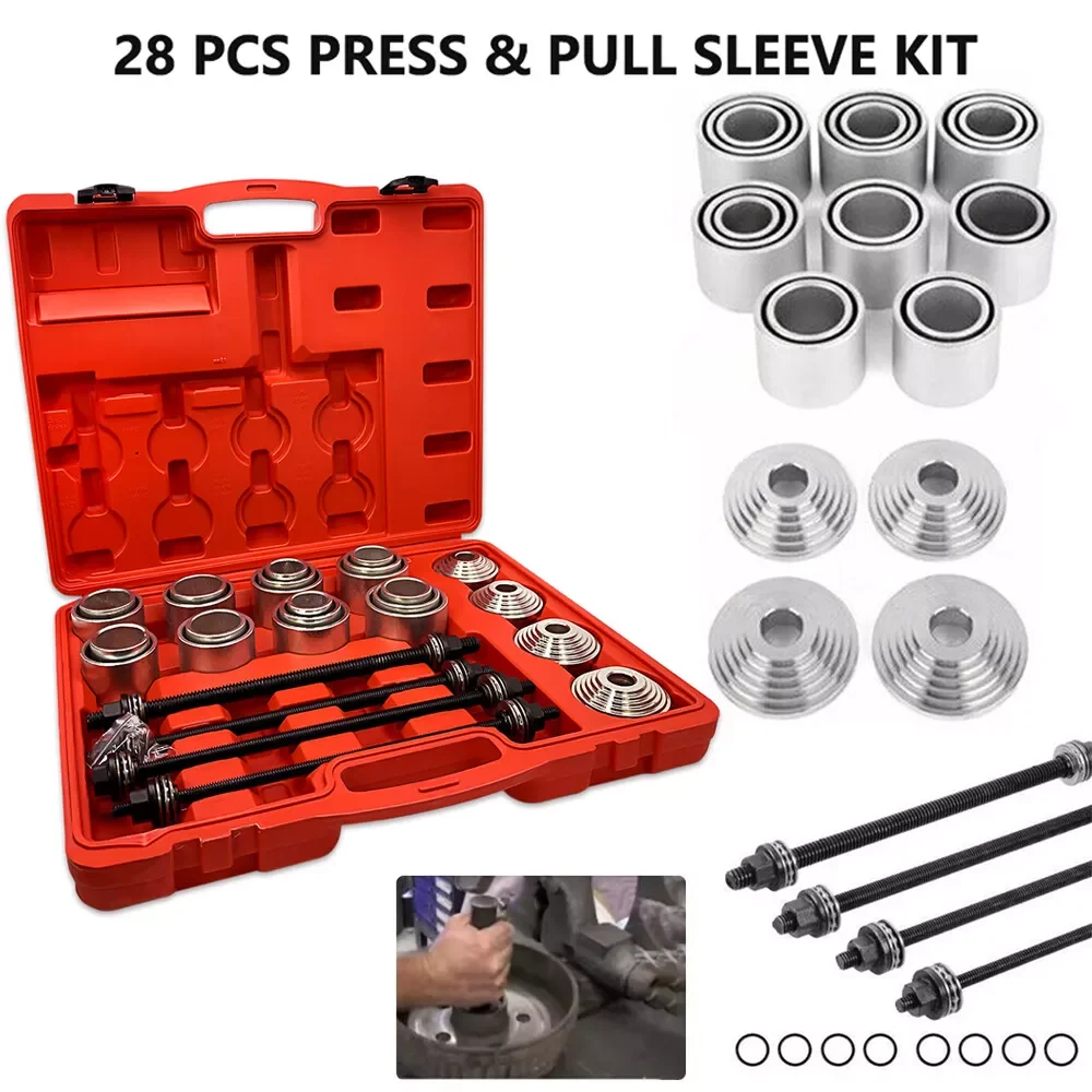 28PCS Press and Pull Sleeve Kit Bushing Bearing Seal Driver Removal Installation Bushes Bearings Tool Case Set