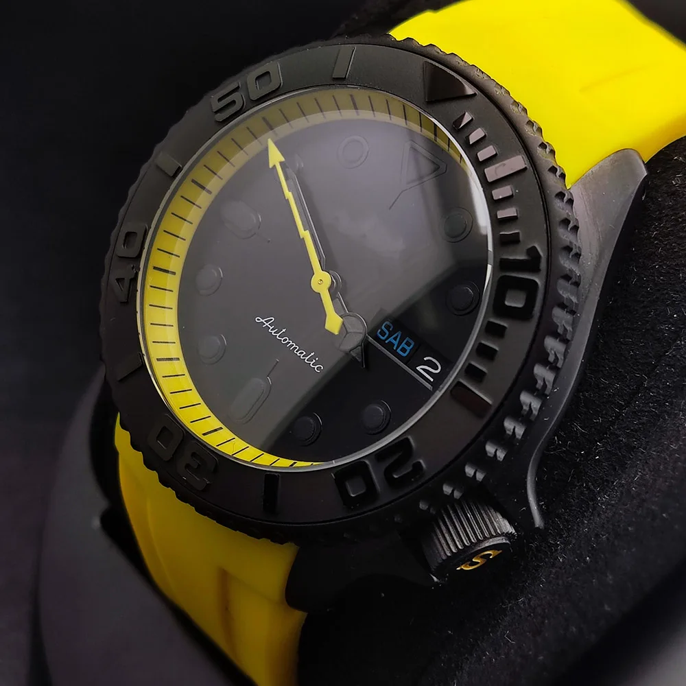 41.5mm NH36 Automatic Mechanical Movement Watch Convex Sapphire Glass Black Matte Custom Dial Casual Men's Waterproof Watches