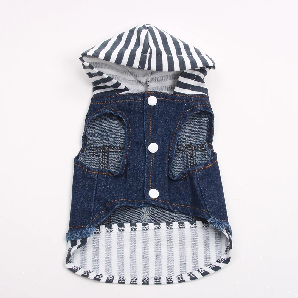 Dogs Cats Jacket  Denim Vest with Striped Hat Jeans Pet Puppy Spring/Autumn Clothes Apparel