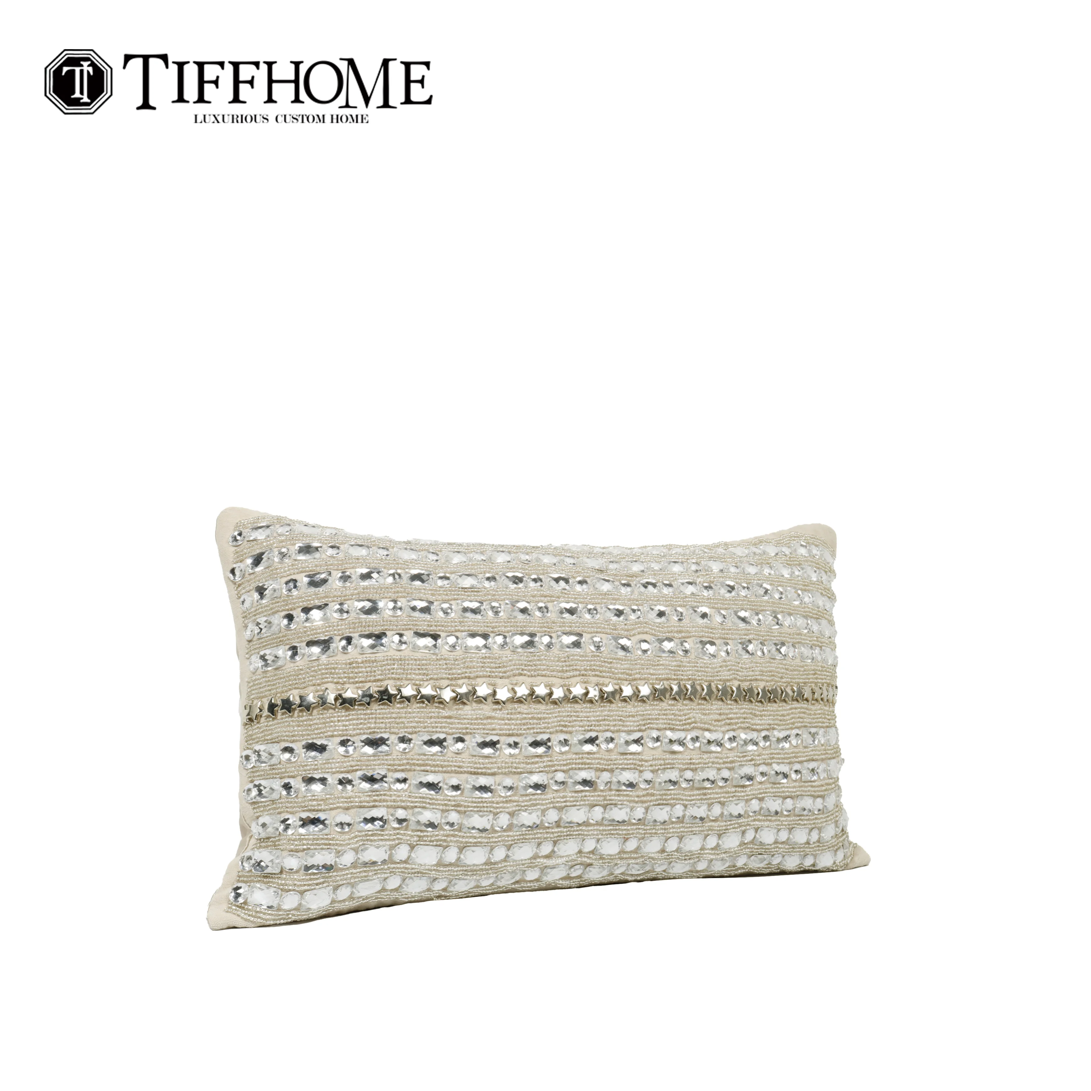 TIFFHOME Wholesale Eco-friendly Modern Luxury Waist Pillows Beaded Cushion Cover High-End Sofa Pillow Case For Home Decor