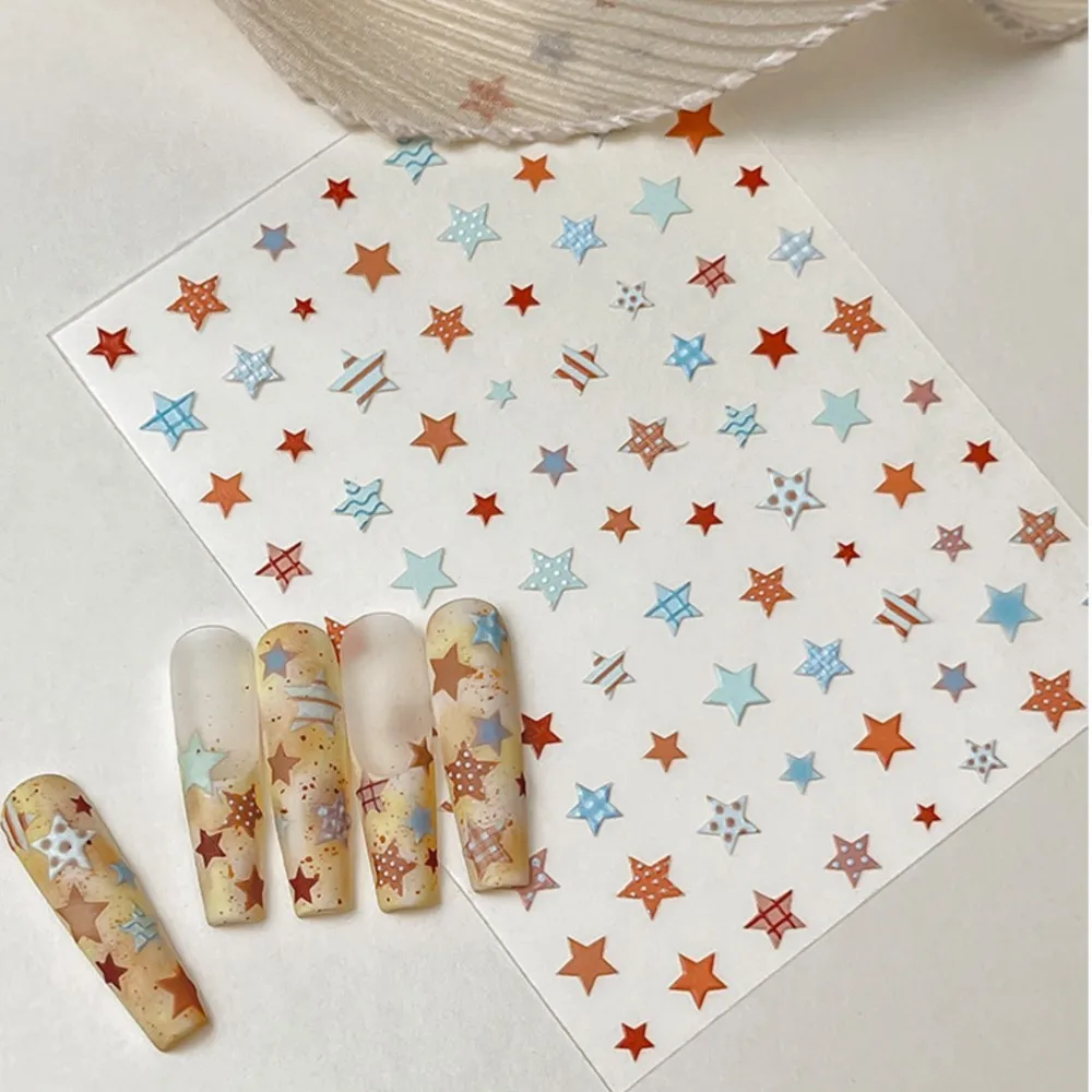 2Pcs/Lot 5D Embossed Relief Pentagram Star Nail Art Decals Five-pointed Star Self Adhesive Nail Stickers DIY Manicure Sliders