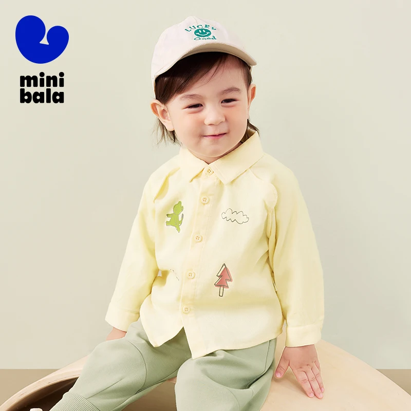 

Mini Bala Boys' Loose and Fashionable 2024 Autumn New Product Skin-Friendly Long Sleeve Shirt.