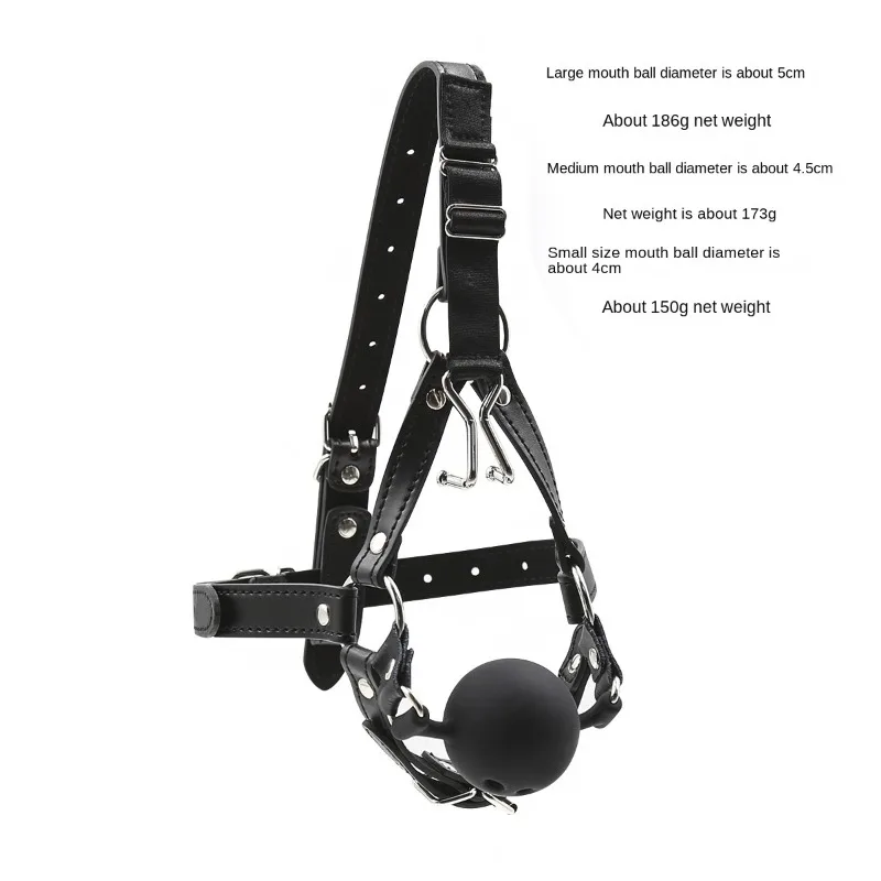 PU Leather BDSM Head Covered Silicone Ball Gag with Nose Hook ,Open Mouth Head Harness Bondage,Sex Toys for Couples Adult Games