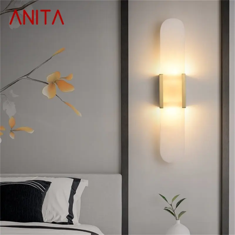 

ANITA Luxury Wall Sconces Brass Marble LED Modern Wall Light Fixture Indoor Home Decorative for Bedroom Living Room Office