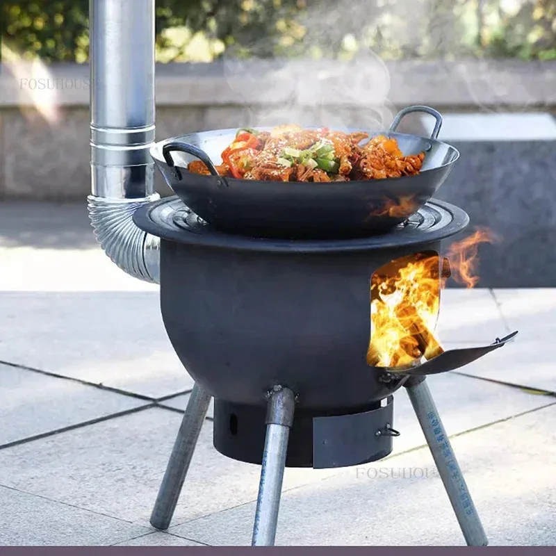 Portable Outdoor Grill Stand - Camping Fire Pit Stove with Wood Burning Heating for Backyard, Garden & Rural Household Use