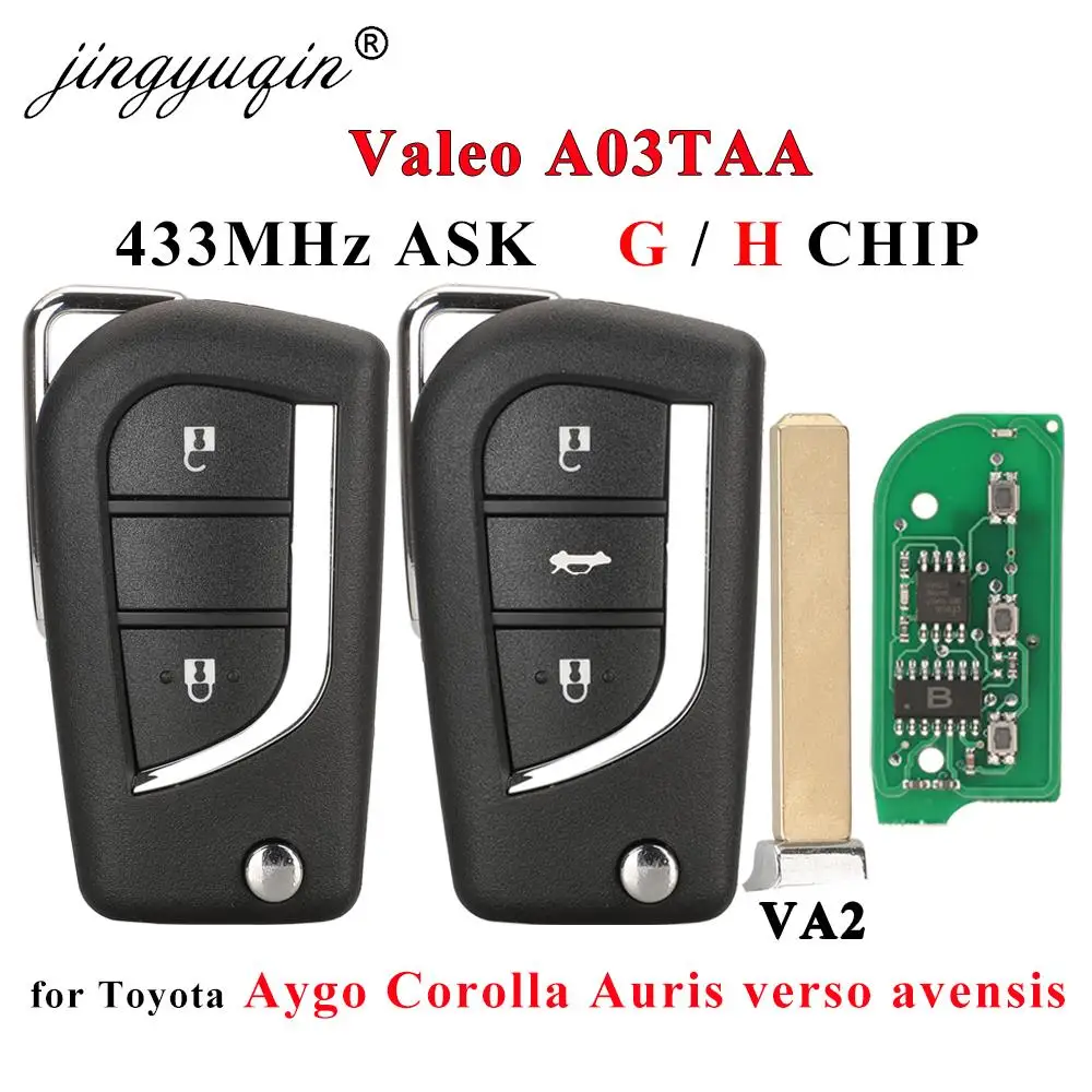 jingyuqin VA2 Flip Remote Car Key Fob 433MHz H-8A for Toyota Aygo Corolla Auris /G Chip fit Verso Avensis S000048000 A03TAA