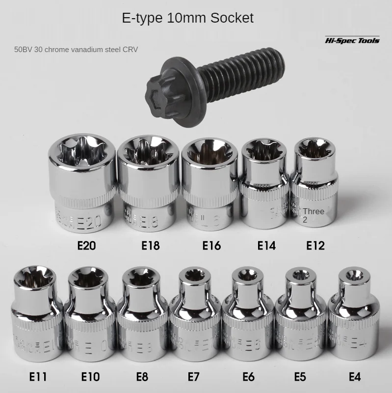 1Pc 3/8 Inch Socket Adapter E Type 10Mm Torx Sockets Torx Ratelsleutel Hoofd E4E5E6E7E8E10E12E14E16E18E20