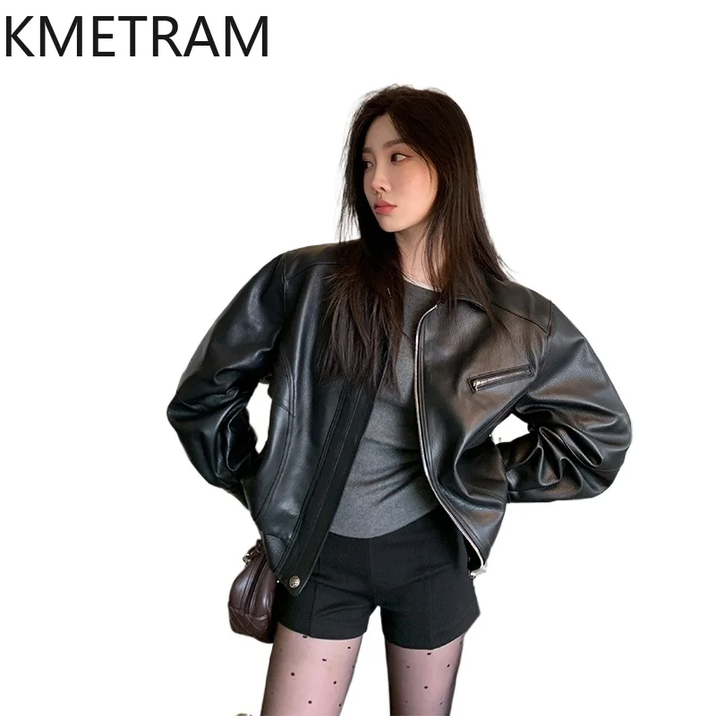 100 % Oberschicht-Schaffelljacke für Damen, lockere schwarze Echtlederjacken, neu in Oberbekleidung, Herbstkleidung, 2025 Damen,...