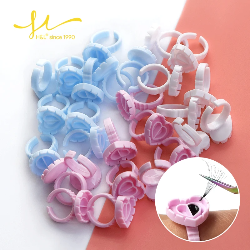 H&L SINCE 1990 Wholesale 100Pcs Disposable Eyelash Heart Shape Glue Ring Cup Holder Container Eyelash Extension Makeup Tools