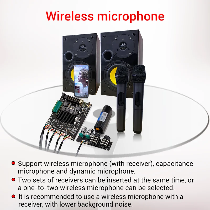 Imagem -03 - Placa de Amplificador de Potência de Áudio Máquina Integrada Microfone Zk-am100f Tpa3116d2 50w x Mais 100w 2.1 Canais