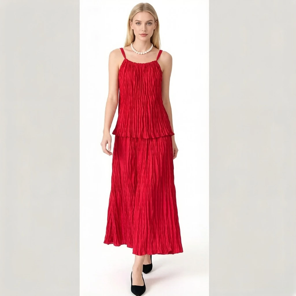 

Miyake Pleated T-Shirt 2026 Summer High-End Pleated Clothing Handmade Random Pleats Vacation Style Sweet and Fresh Skirt Pleat