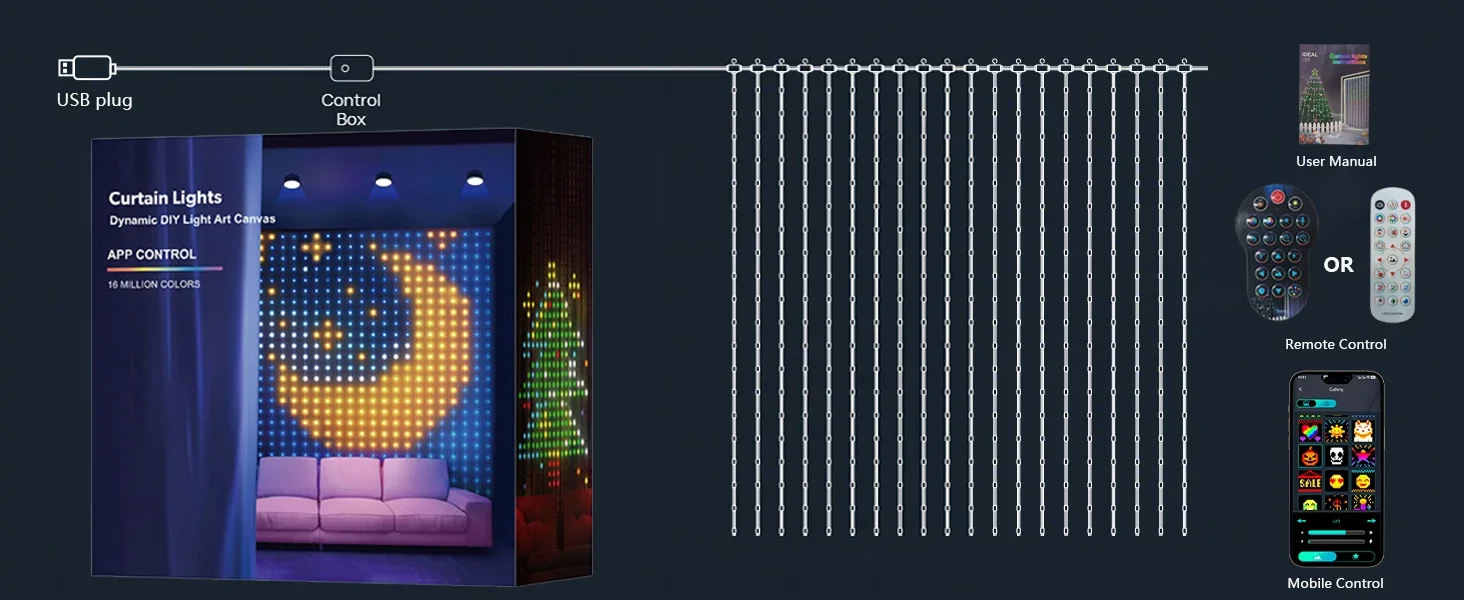 Christmas Smart Curtain Lights, RGBIC String Lights with App Control, Music Sync, DIY Patterns and Timer for Window Party Decor
