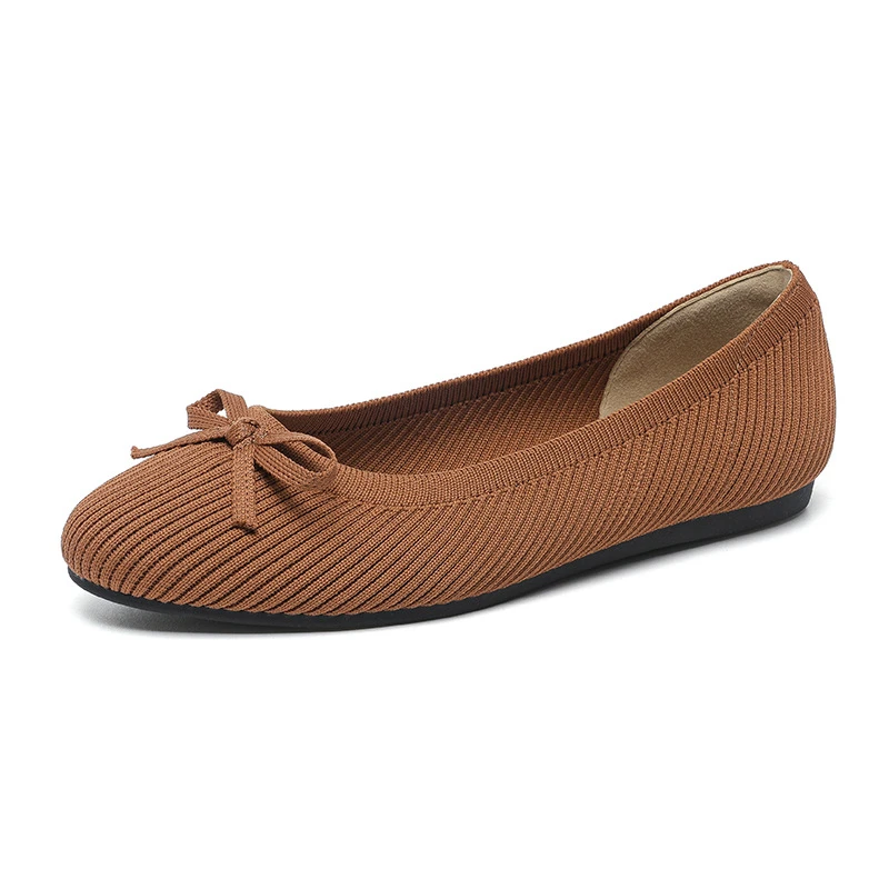 

Pointed Toe Shallow Mouth Fabric Love Thick Heel Casual Large Size Striped Solid Color Knitted Breathable Low Heel Medium Heel