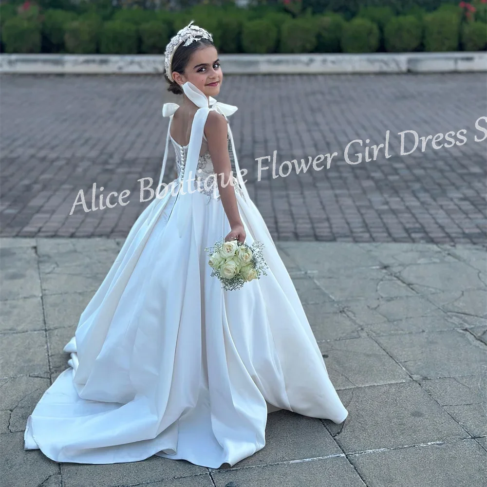 

Платье принцессы с цветочным узором для девочек, трапециевидное платье на тонких бретельках, кружевные аппликации, платья длиной до пола, элегантное праздничное платье для девочек