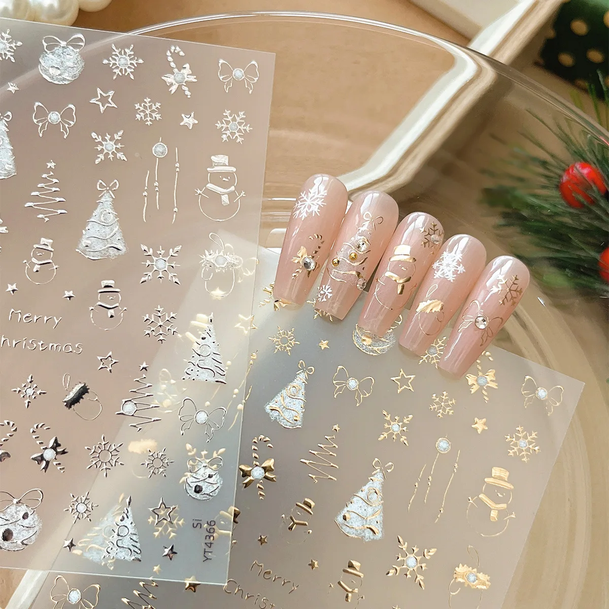 

Christmas Nail Stickers - Xmas Tree/Bowknot/Snowman/Star Design Nail Art Decals - Self-Adhesive DIY Manicure for Women Girls
