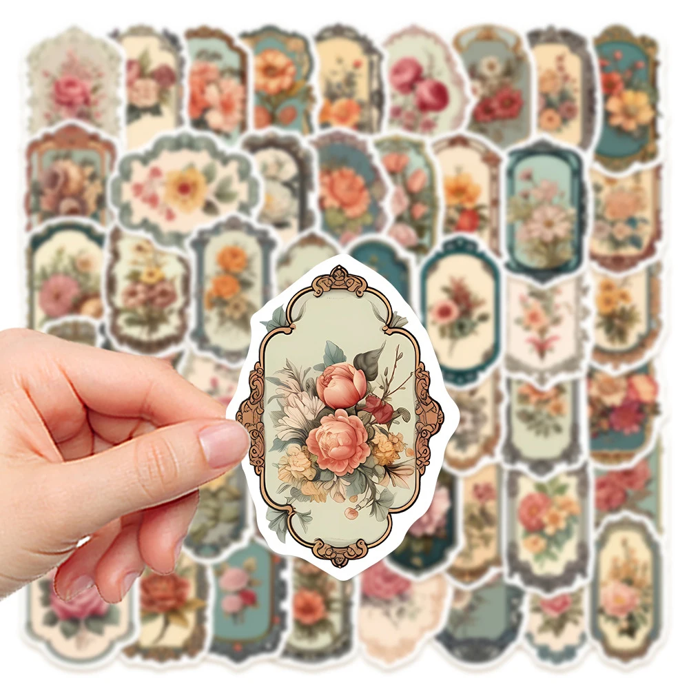 10/30/50pcs Vintage Flower Mirror Graffti Stickes Retro Decals DIY Laptop Phone Notebook Diary Decoration Sticker for Kids Toys