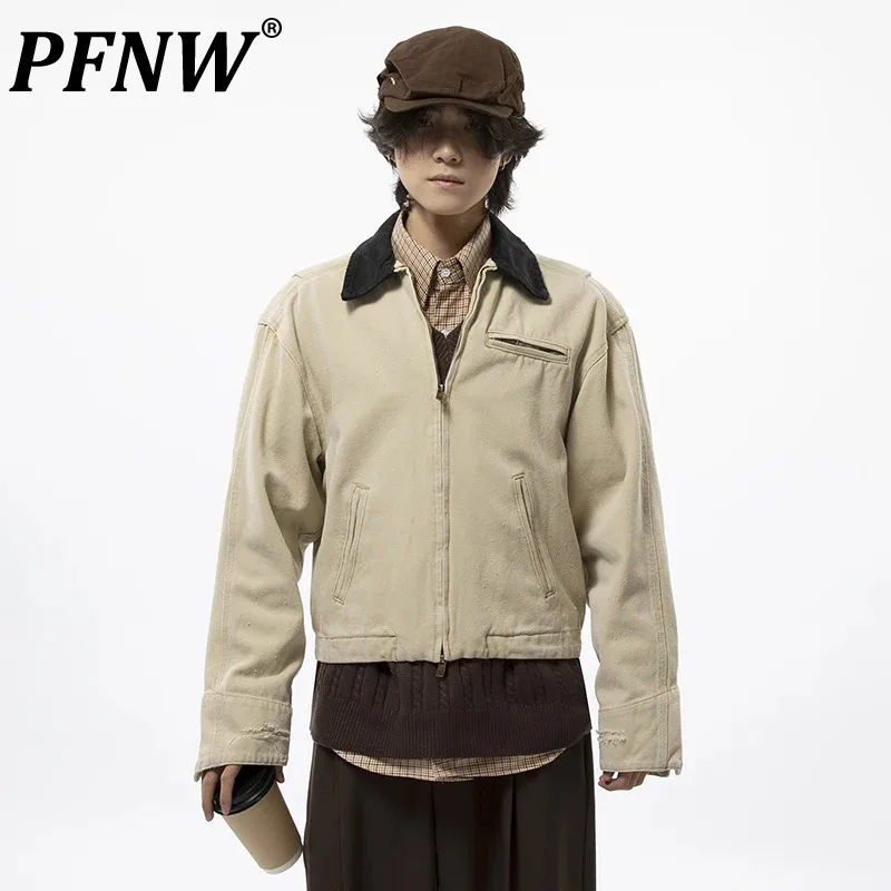 

PFNW American Lapel Short Male Jacket Vintage Niche Chic Brushed Slimming Coat Street Contrast Color Collar Men Tops New 28W4589