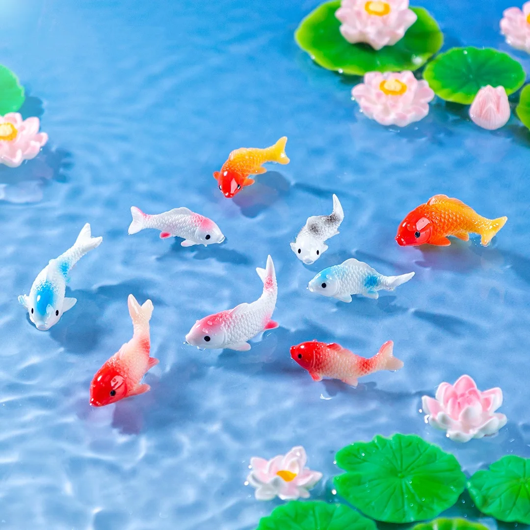Figurines de poisson rouge en résine, 10 pièces, Mini poisson Koi, Statue de bonsaï pour chambre, artisanat de bricolage, décor de jardin Miniature, Micro paysage