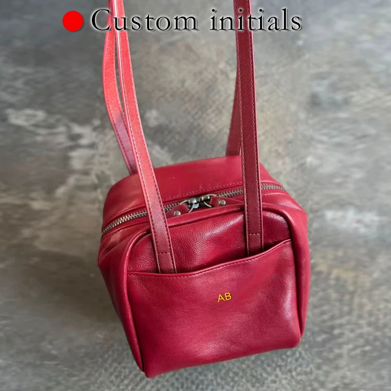 Custom Initials Leather Mini Box Bags For Women Luxury Designer Handbag And Purses 2026 New In Vintage Cowhide Underarm Shoulder