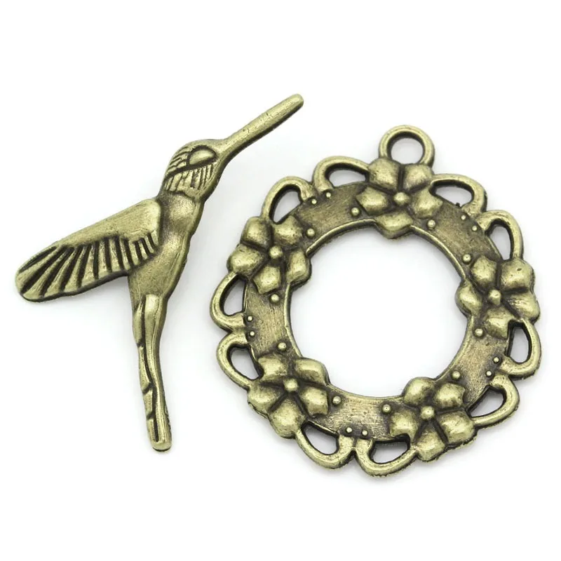 DoreenBeads metaliczny cynk alloy przetyczka klamry Bird Antique Bronze Flower28mm x26mm (1 1/8 "x1") 29mm x 18mm (1 1/8 "x6/8"), 3 zestawy — zdjęcie 2