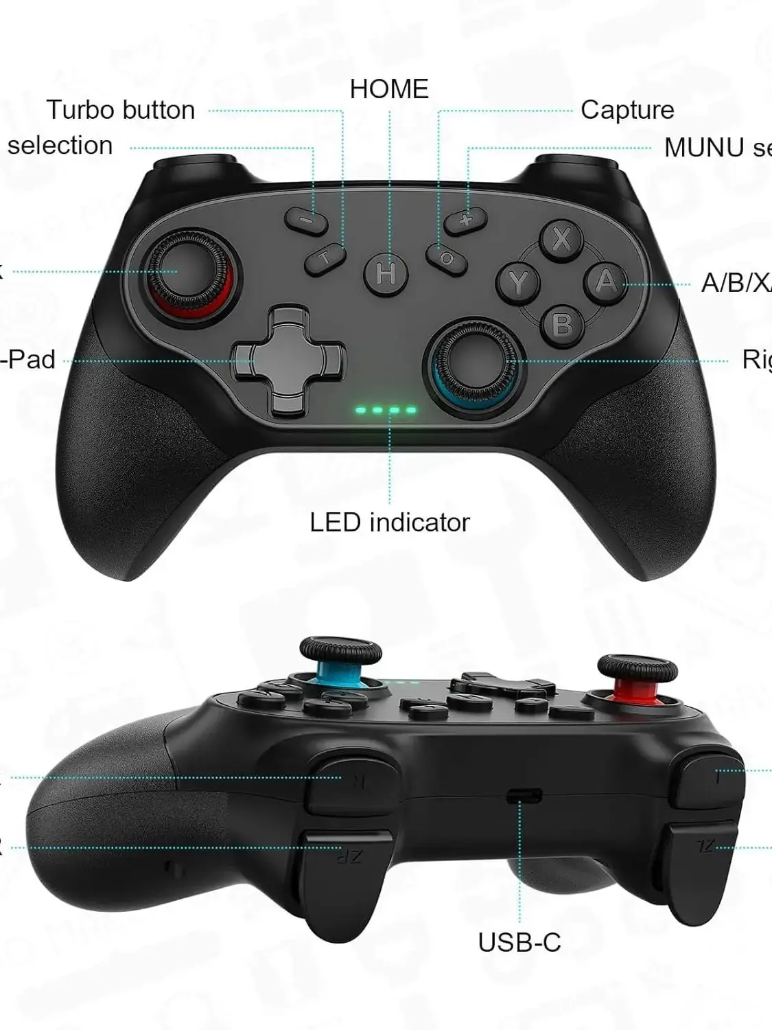 Manette de jeu sans fil pour Switch/PC/IOS/Android, poignée de jeu, joystick, télécommande, gyroscope 6 axes avec vibration turbo
