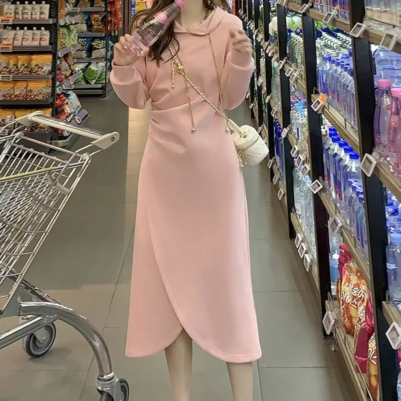 

Красивые платья, новые офисные женские простые элегантные пуловеры с длинными рукавами, однотонные свободные повседневные темпераментные милые плиссированные женские ткани