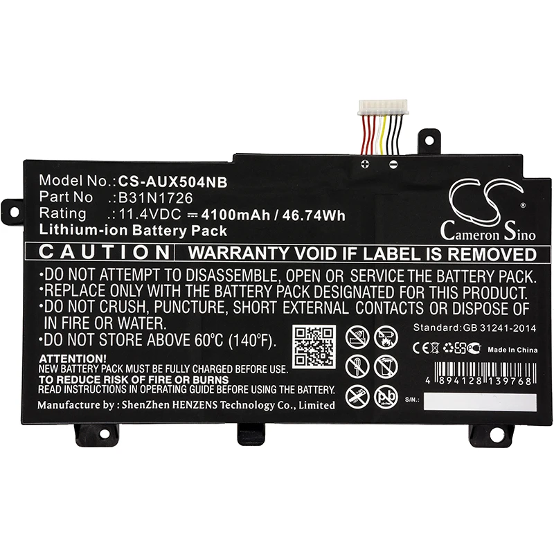 

100% NEW 11.4V 4100mAh Laptop Battery B31N1726 B31BN91 B31N1726 B31BN91 for Asus FX504 FX504G FX504GE FX80G FX505 FX80 FX80GE