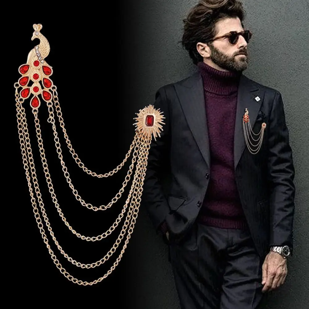 

Temperamental Rhinestone Alloy Ceremony Banquet Peacock Suit Fashion Jewelry Men Brooch Vintage Brooch Clothing Accessory