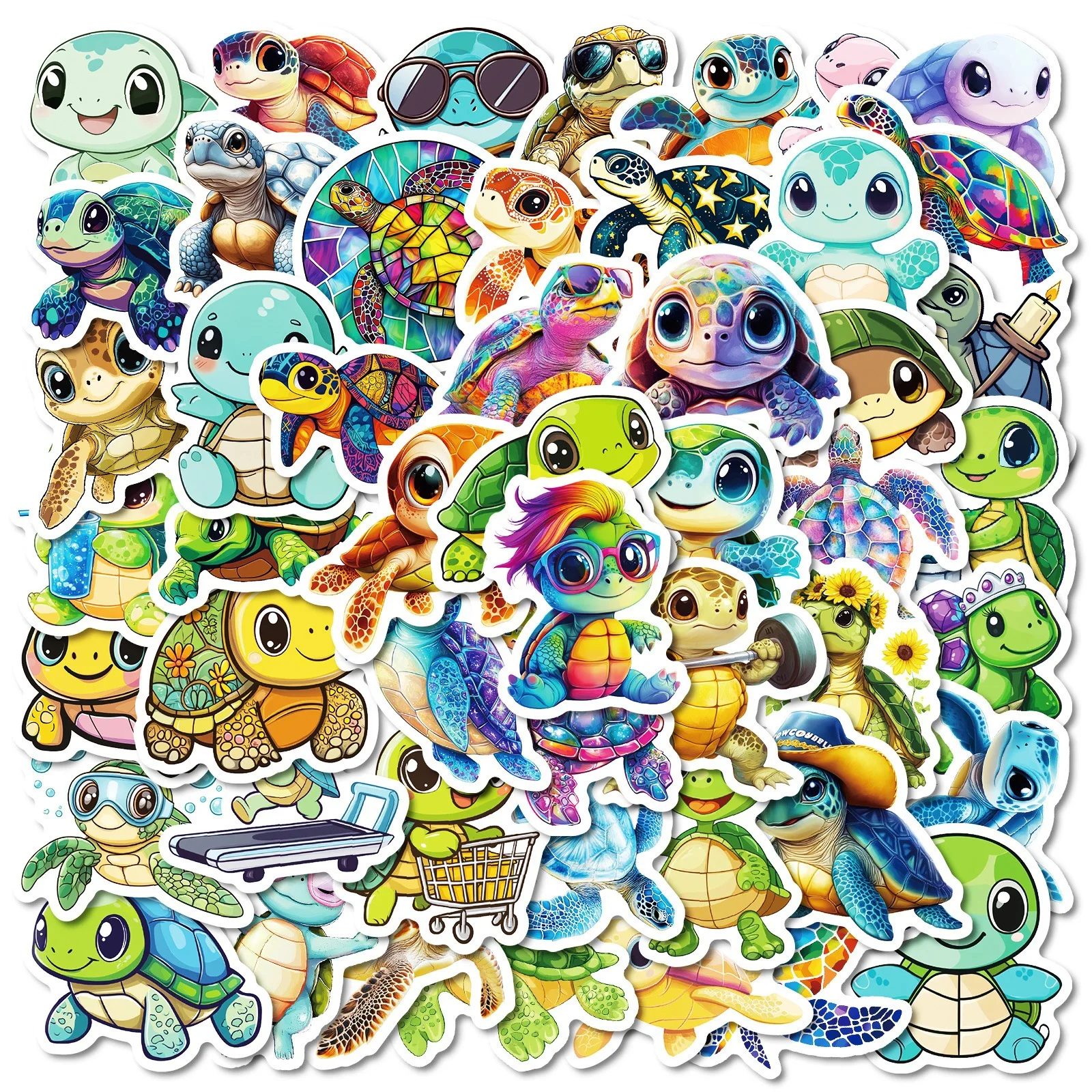50 Stück HD Cartoon-Schildkröten-Aufkleber-Set, DIY-Spiel-Aufkleber, wasserfest, für Studenten, Handy, Schreibwarenbox, Schreibtisch, Lunchbox, Laptop-Aufkleber