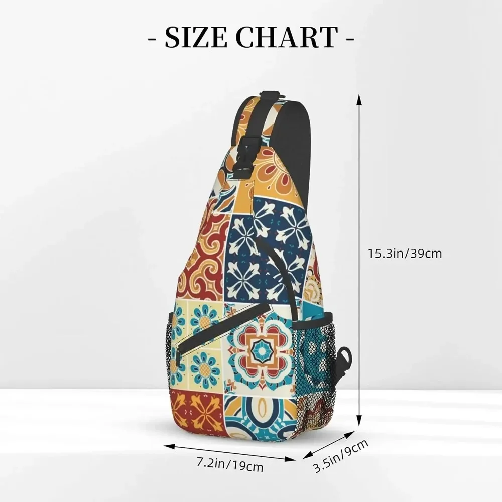 Traditional Ceramic Tiles Pattern Sling Backpack Lightweight Sling Shoulder Bag Outdoor Chest Crossbody Bike Gym Runner Daypack