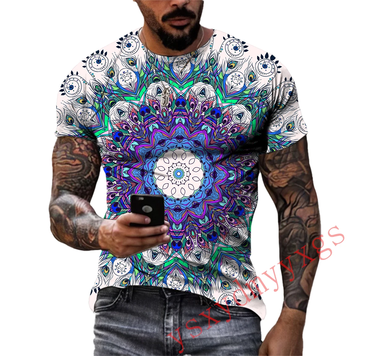 

Summer Casual Trend Street Hip Hop Funny Mystery Tibet Pattern Men's and Women's T-Shirts Print Round Neck Tee Short Sleeve Tops