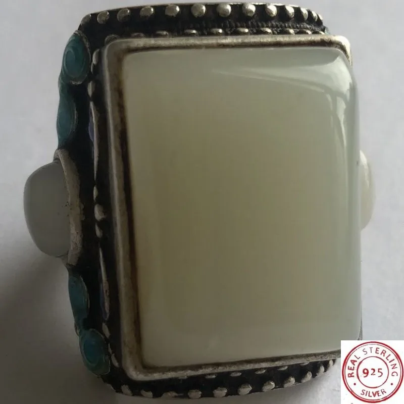 

Antique Jade Collection Vintage Tibetan Silver Thumb Ring, Old Folk Artifact Collectible Jewelry